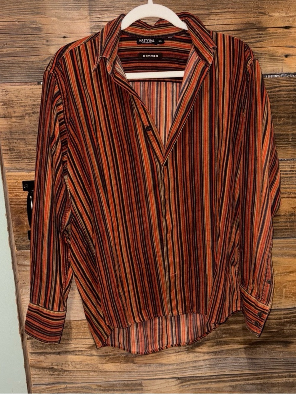 Nasty Gal Men's Striped Button-Down Shirt in Orange, Black & Brown